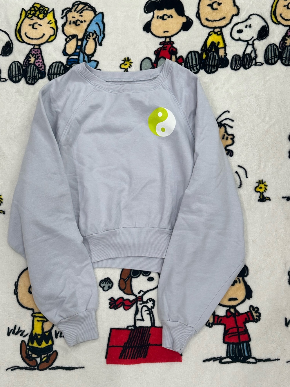 Rebellious One Light Gray Cropped Sweatshirt with Lime Yin Yang